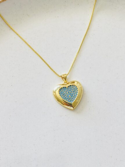 Cadena corazón chunky circón azules