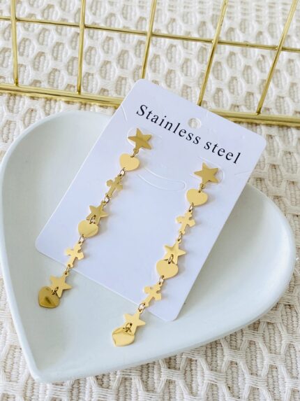 Aretes largos estrella y corazón