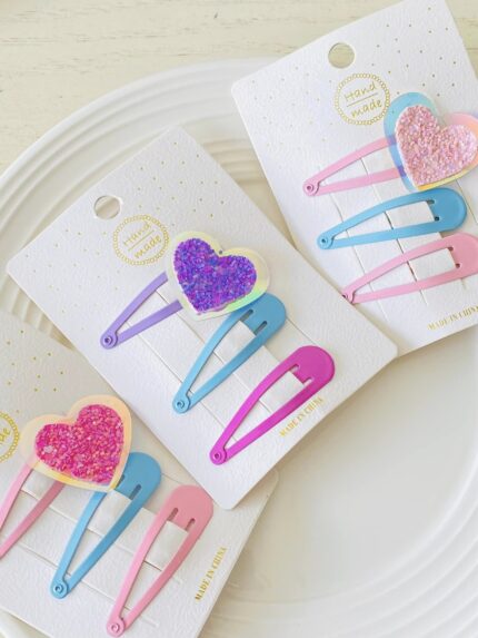 Set pinzas X 3 corazón escarchado