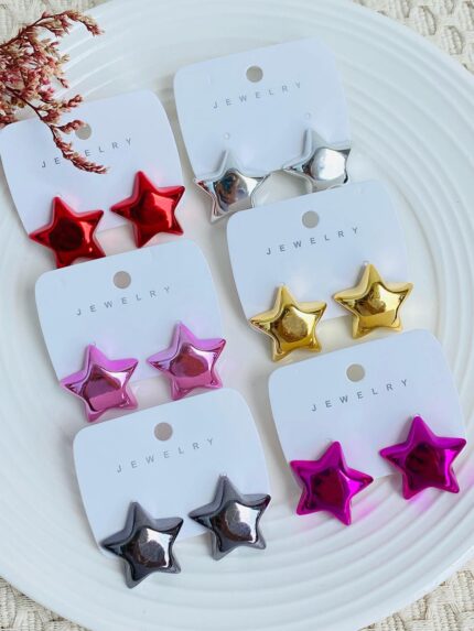 Aretes en pasta - Estrellas metalizadas.