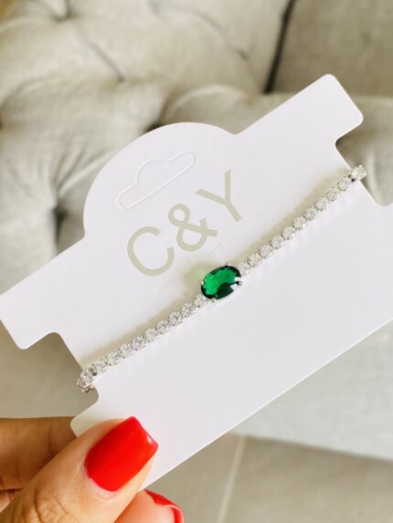 Pulsera PU plateada perla verde