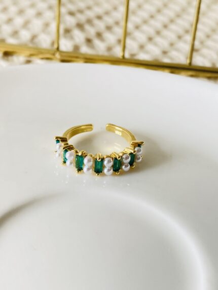 Anillo mini perla circón verde