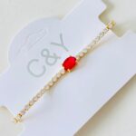 Pulsera PU Dorada Perla Roja