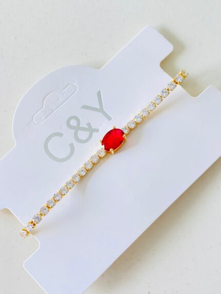 Pulsera PU Dorada Perla Roja