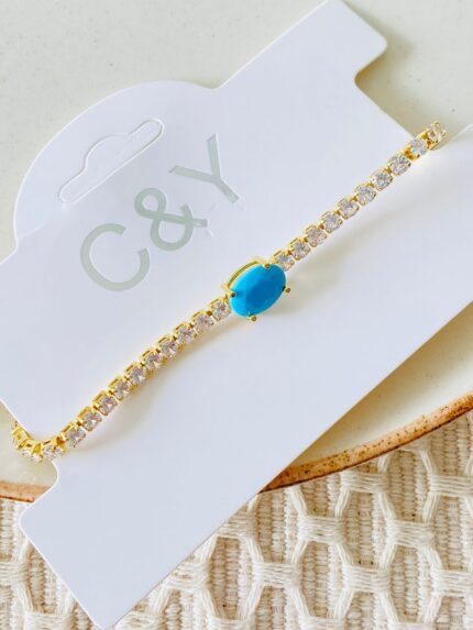 Pulsera PU Dorada Perla Azul