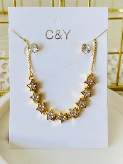 Set Rodio Cristal Estrellas doradas