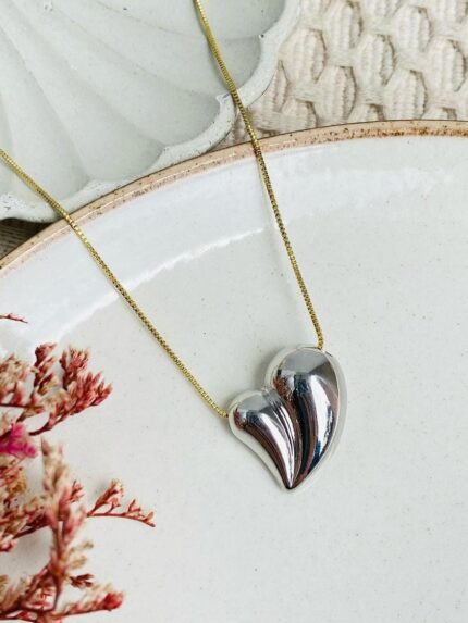 Cadena - Corazón chunky plateado.