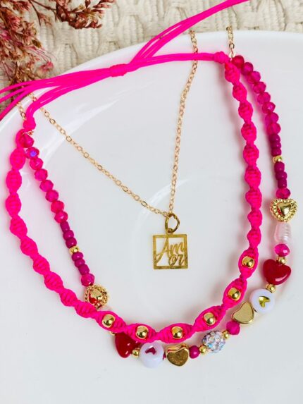 Tobillera - Fucsia trenzada y balines.