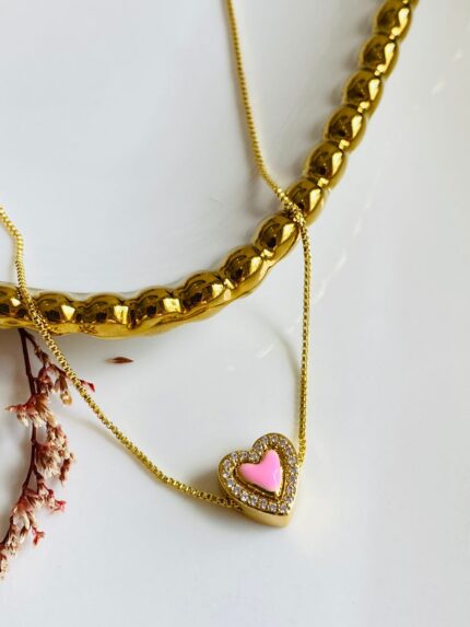 Cadena Mini Corazón Rosa