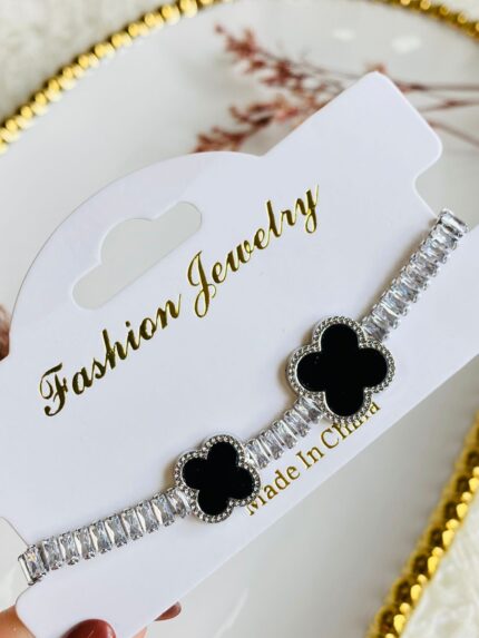 Pulsera Trébol Negro/Plateado