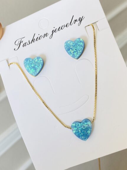 Set Ópalo Corazón Azul