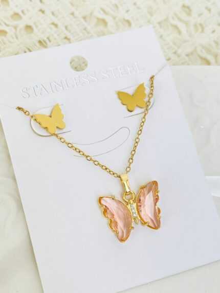 Set Acero Mariposa Rosa