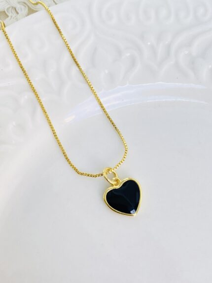 Cadena Corazón Plano negro