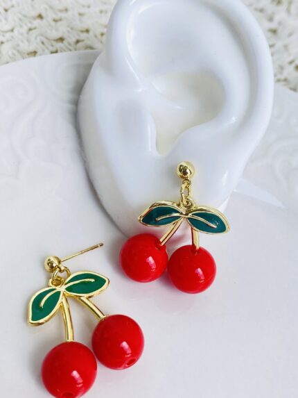 Arete Maxi Cereza Hoja verde