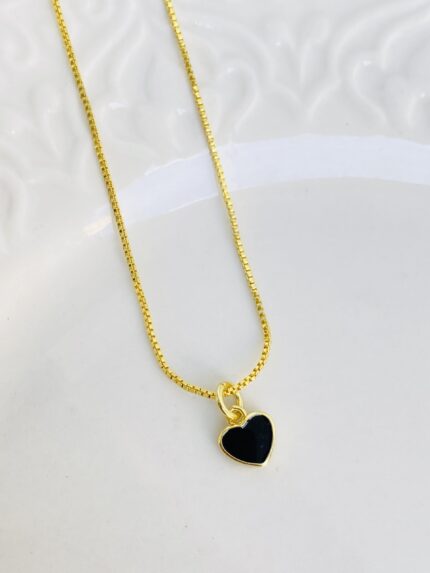 Cadena Mini Corazón Plano Negro