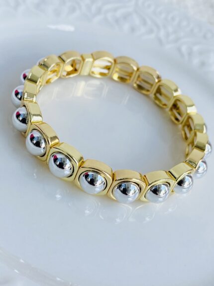 Pulsera Elastica  Balines Plateados