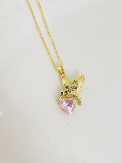 Cadena Colibrí Piedra Rosa