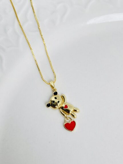 Cadena oso corazón rojo