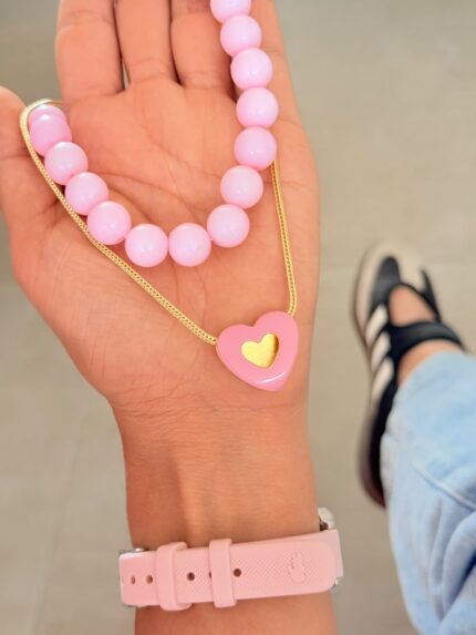 Collar x 2 corazón Rosa