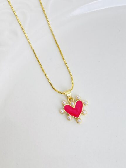 Cadena corazón Perlado rojo