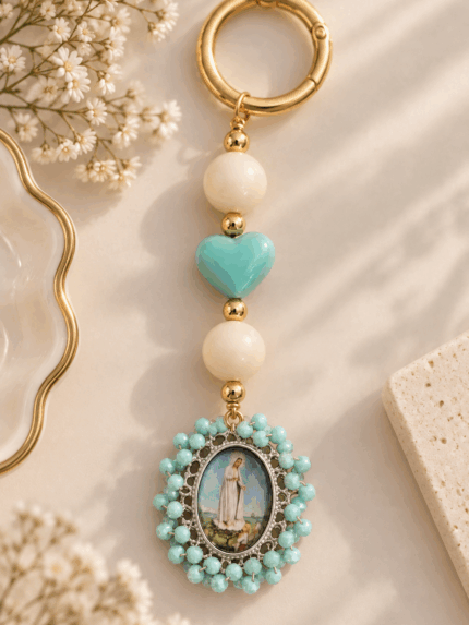 Llavero Virgen de Fatima - Verde Menta