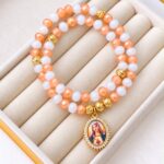 Pulsera Rosario Coral-Blanco Corazon de Maria