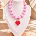 Collar Chicle Rosado Corazon Candado Rojo