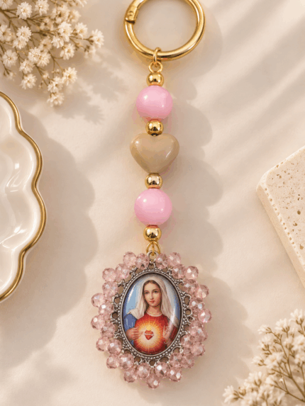 Llavero Sagrado Corazon de Maria - Rosa