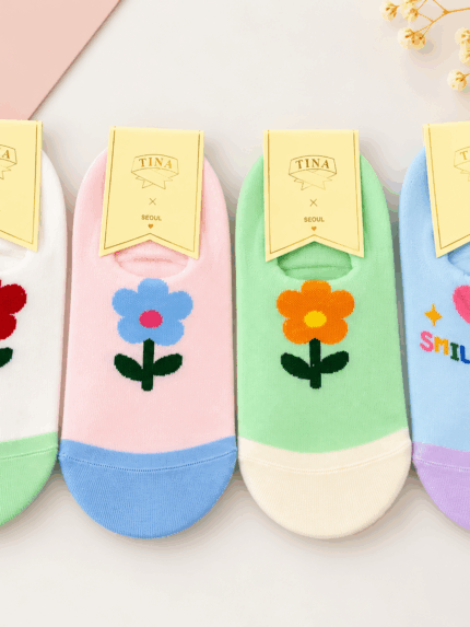 Medias Tobilleras Florecitas Pastel
