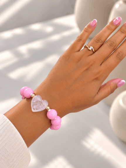 Pulsera Chicle Rosada Corazon Nacar