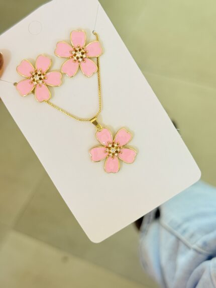 Set de Rodio Flores Rosadas Grande