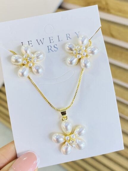 Set de Rodio Flor Perla