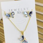 Set de Rodio Mariposa Cristal Azul Cielo