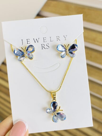 Set de Rodio Mariposa Cristal Azul Cielo