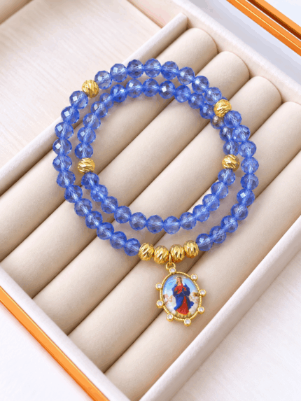Pulsera Rosario Azul Cristal Virgen de la Asuncion