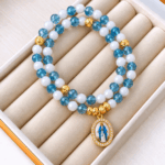 Pulsera Rosario Celeste Blanca Virgen Milagrosa