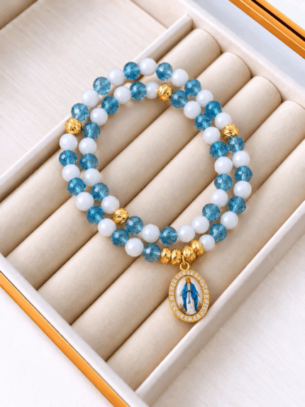 Pulsera Rosario Celeste Blanca Virgen Milagrosa