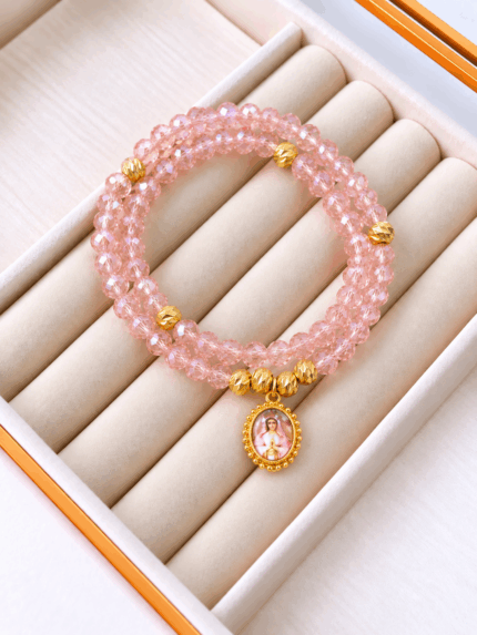 Pulsera Rosario Rosa Virgen Maria