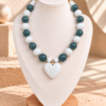 Collar Combinado Verde Corazón Beige